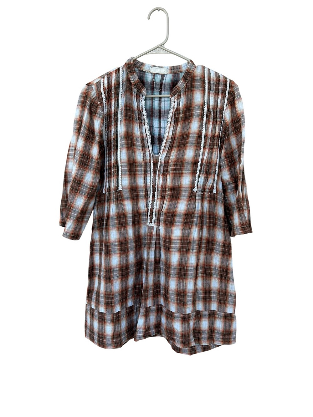 CP SHADES Double Cotton REGINA Tunic Shift Dress Plaid - Size Small - Fall Boho